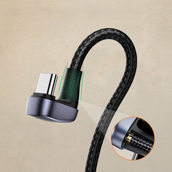 Kulmikas USB - USB-C-kaapeli QC AFC FCP -pelaajille 1 m - harmaa