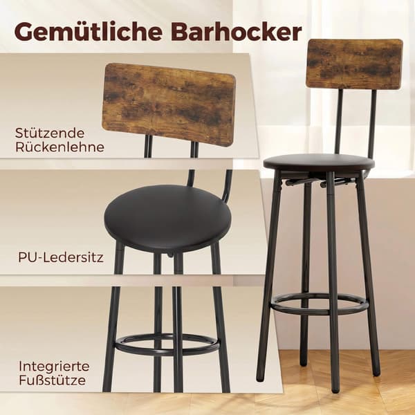 Industriell barbordsgrupp, 2 stoppade pallar, hyllplan, rustik brun