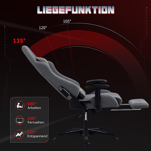 Ergonomisk gamingstol, 3D-armlæn, justerbar, grå