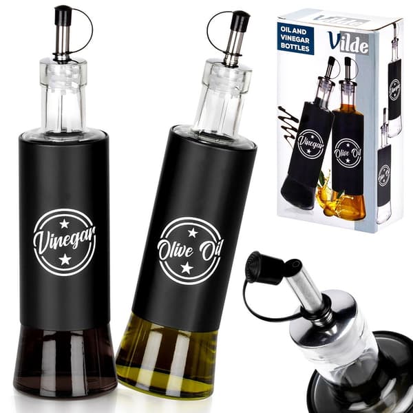 Olie- og eddikeflasker, sort glas, 300 ml, 2 stk.