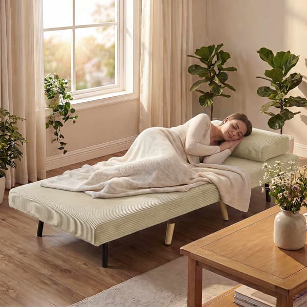 Konvertibel bäddsoffa i manchester, justerbart ryggstöd, beige