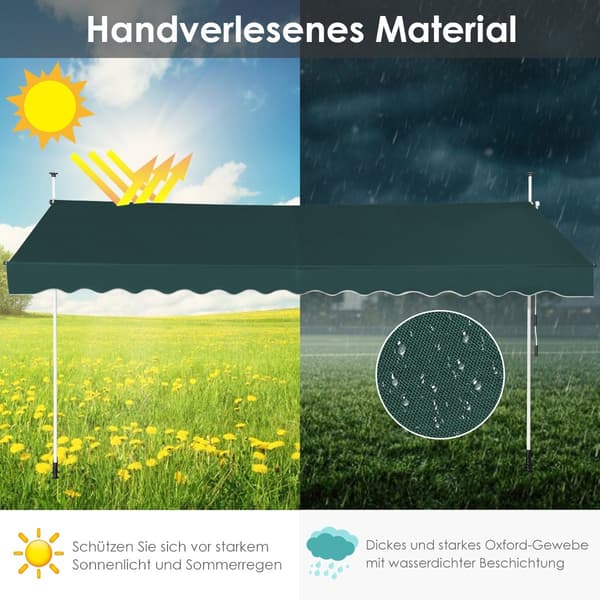 Udtrækkelig balkonmarkise, 400 cm, UV-resistent, grøn