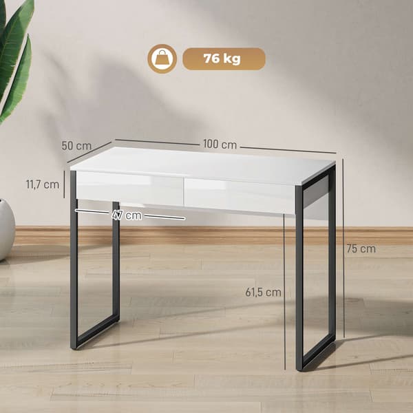 Kompakt sort skrivebord med 2 skuffer – 100 x 50 cm