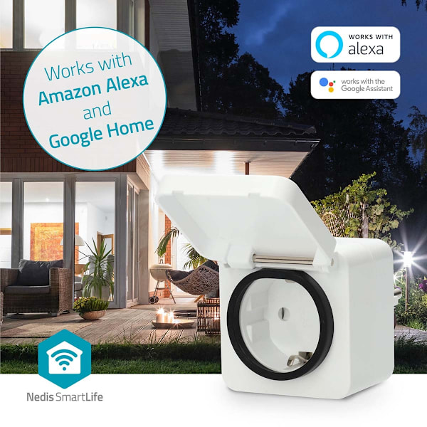 SmartLife Smart Plug | Wi-Fi | IP44 | 3680 W | Pistoke maadoituskontaktilla | -25 - 55 °C | Android™ / IOS | Harmaa / Valkoinen | 1 kpl