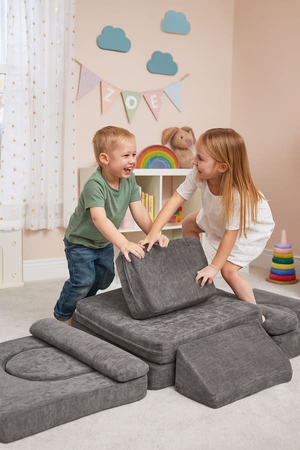 Modulär barnsoffa med 10 kuddar, chenilletyg