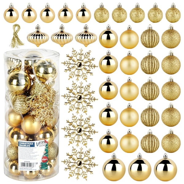Sprængsikre julekugler guld 4 / 5 / 6 / 10 cm 40 stk.
