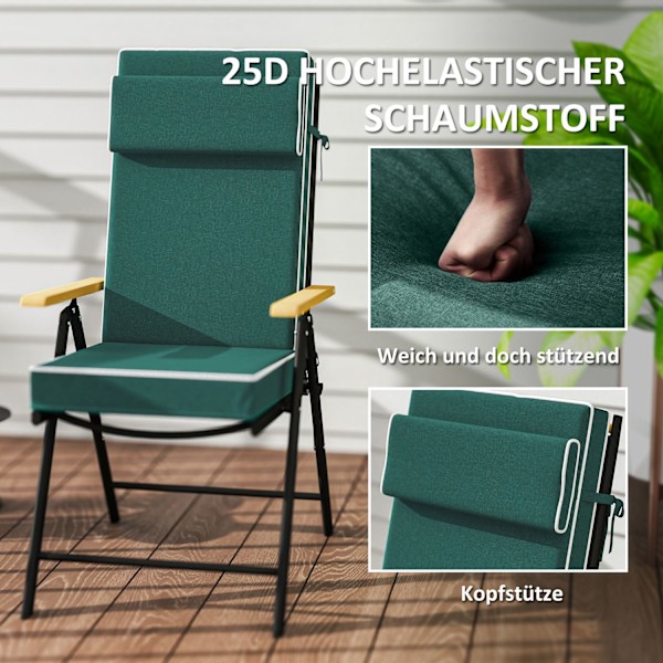 Sittdyna 120 x 47 x 9,5 cm vattenavvisande stolsdyna med knytband, nackstöd, UPF50+ utomhus sittdyna inomhus, sittdyna för hopfällbar stol, matstol, g