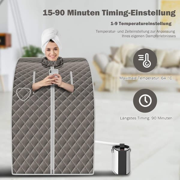 Bärbar ångbastu, 3L 1000W, 9 Tempinställningar, Grå