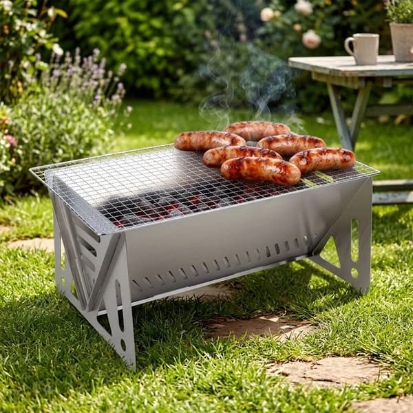 Sammenklappelig kulgrill i rustfrit stål, 40x24x17 cm
