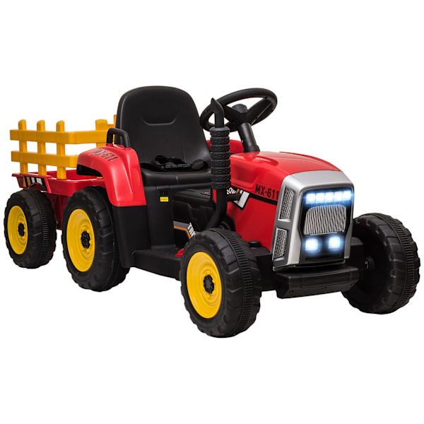 El-Traktor El-Bil Til Børn Med Trailer, Fjernbetjening, Mp3, Forlygte, 3-6Km/H, Rød