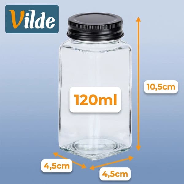 Krydderikrukker i glas med sorte låg, 120 ml, 24-pak