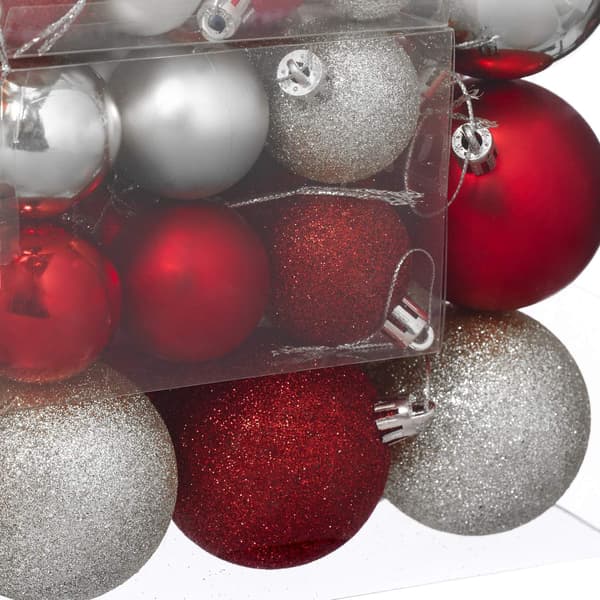 Julgranskulor set, rött & silver, olika ytbehandlingar