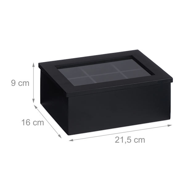 Svart tebox med 6 fack