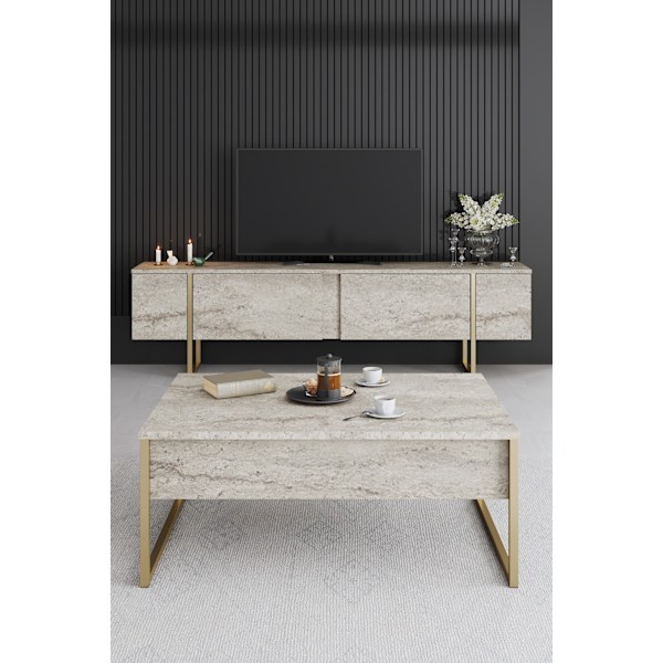 Soffbord Luxe - Travertin, Guld