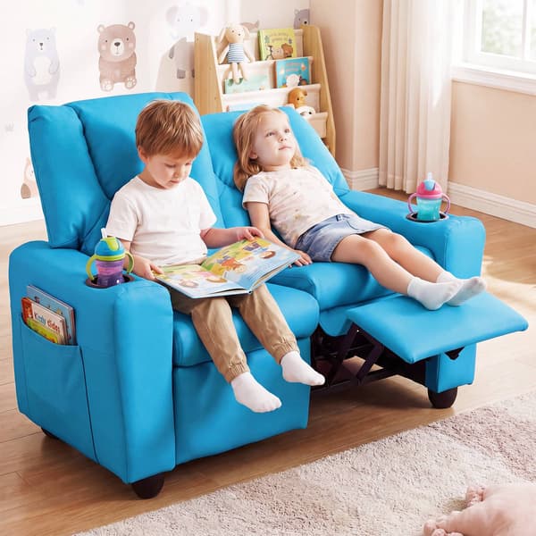 2-sits barnsoffa med fåtölj och mugghållare - Blå