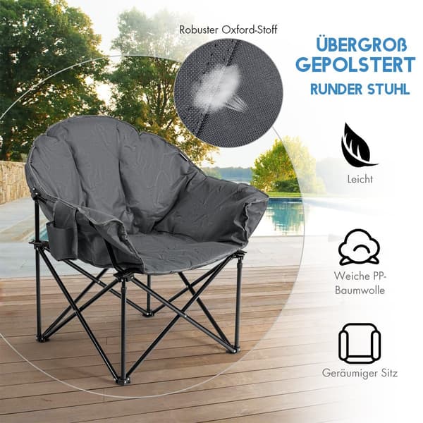Oversized klap-campingstol med kopholder, grå