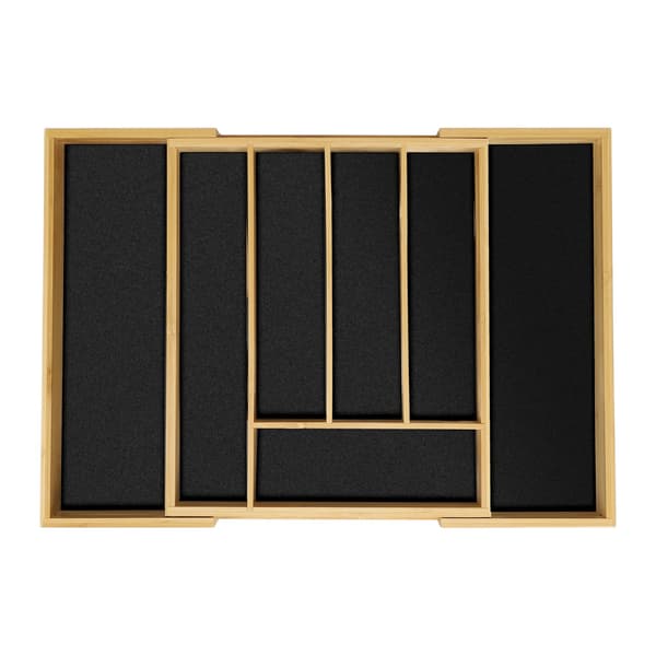 Bestikbakke, justerbar bambus, sort MDF