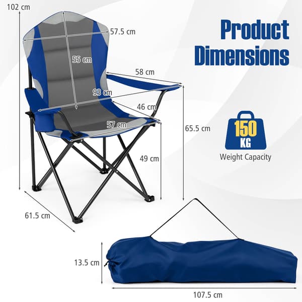 Hopfällbara campingstolar med mugghållare, 2-pack – Marinblå