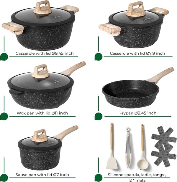 Granit kokkärlsset, 14 delar non-stick, induktionssäker