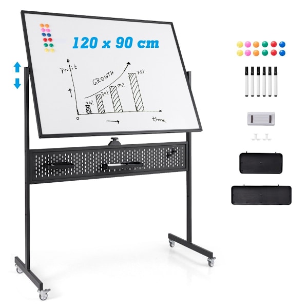 120 x 90 cm Dobbeltsidet mobil tavle med stifttavle &amp; Roller &amp; Sort stativ