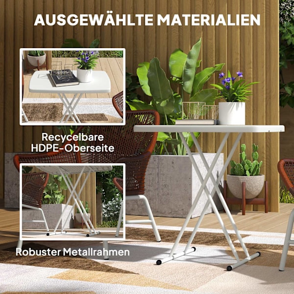 Sidobord trädgård höj- och sänkbart trädgårdsbord, fällbart balkongbord av plast, rektangulärt soffbord 50kg lastkapacitet, 76x50x74H cm soffbord för