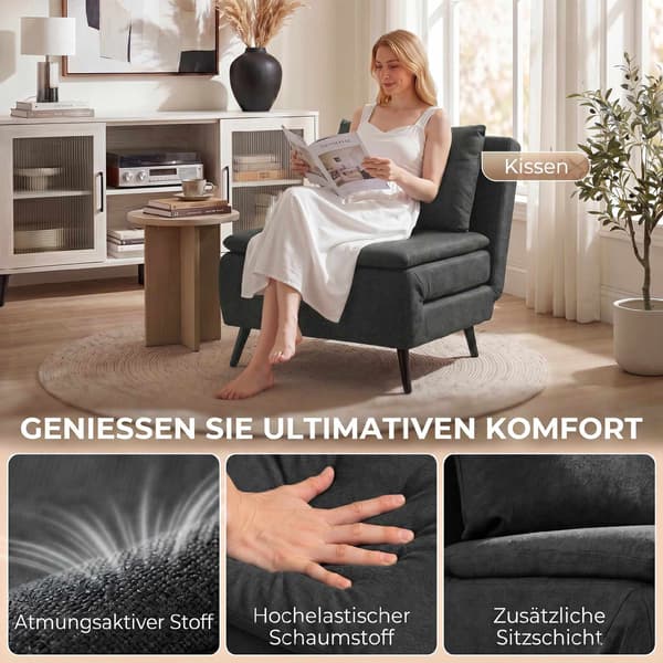 Sovesofa, 3-i-1 udfoldelig sengeseng i linnedlook, mørkegrå