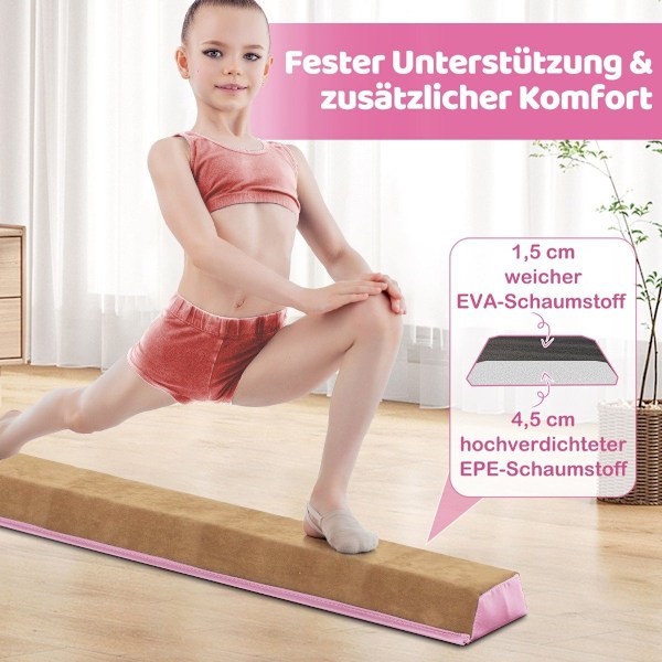 240 cm barnbalansbalk med bärhandtag &amp; Mockaöverdrag vikbar balanseringsstång rosa