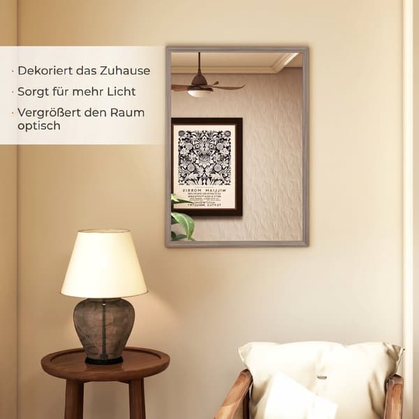 Rektangulär väggspegel, 50x70 cm, grå träram
