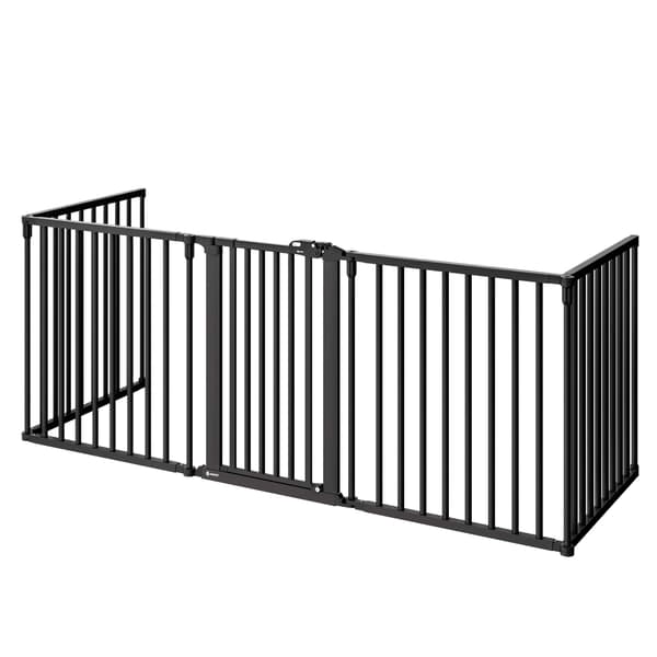 Eldstadsskydd metall 306x77cm fällbart med säkerhetsdörr