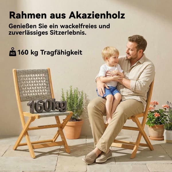 Sammenklappelige havestole sæt med 2, akacietræ og PE-rattan