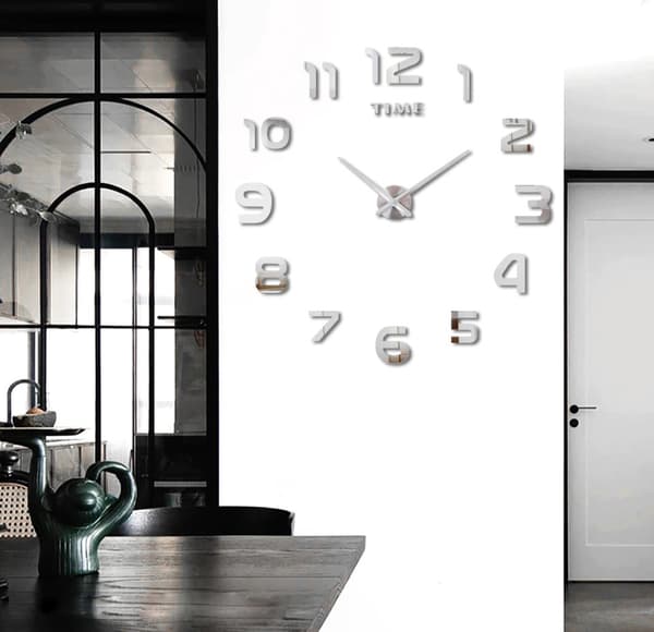 DIY-väggklocka, silverfärgad 3D, justerbar 65-130 cm