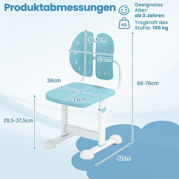 Justerbar børnekontorstol med dobbelt ryglæn, blå