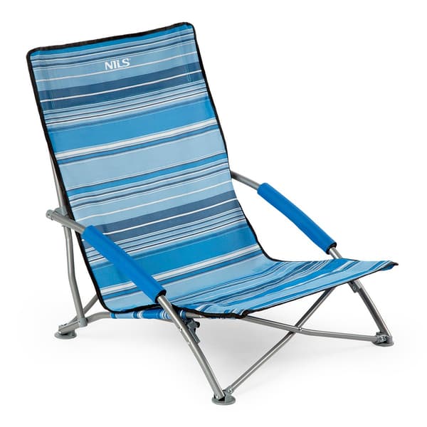 Strandstol, blå-hvid, foldbar, letvægts