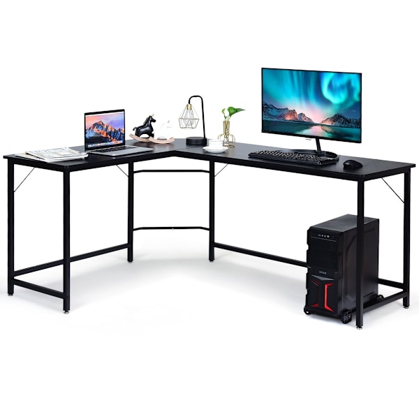 L-formet computerbord PC hjørne skrivebord vinkel skrivebord sort/naturlig 168 x 125 x 74 cm-sort
