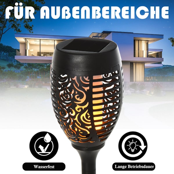 Solar Light Havesolar Lamper I Sæt Med 4, 6-8 Timers Lystid, Ip44 Vandtæt, Plastik, Sort, Ø12Xh72Cm