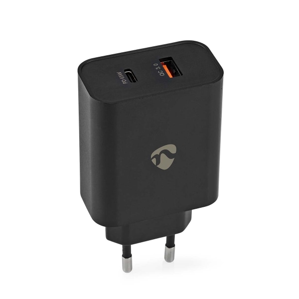 Vægoplader | 65 W | Hurtigopladningsfunktion | 2.0 / 2.25 A / 3.25 A A | Antal output: 2 | USB-A / USB-C™ | Automatisk Valgt Spænding Sort