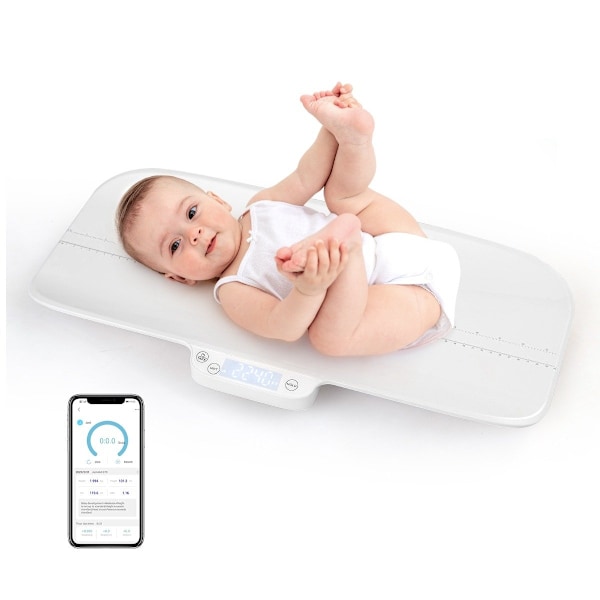 Højpræcisionsvægt til babyer og kæledyr med intelligent APP-kontrol, hold- og tarerfunktion, hvid