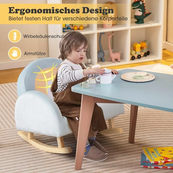 Toddler gyngestol børnepolstret rocker med solid gummitræramme 50 x 46 x 45 cm blå