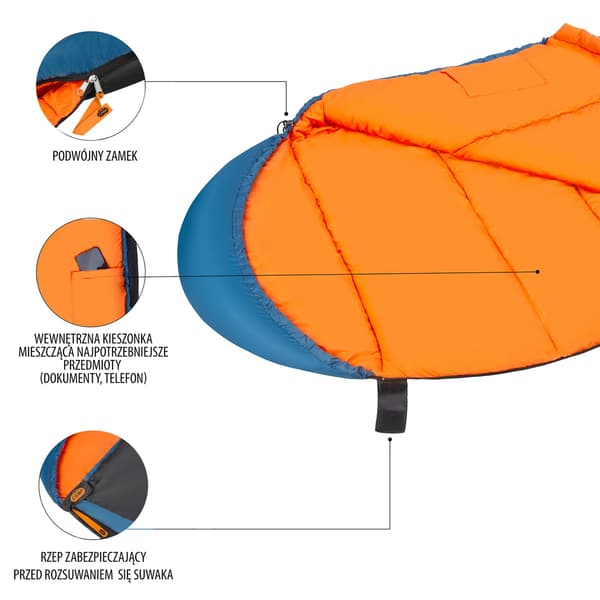 Marineblå-orange sovepose, let, kompakt