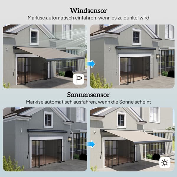 Solsensor Elektrisk vindsensor Väderstation Utomhussensor Vindvakt Solvakt Trådlös sensor för markiser Utomhusskuggning Fällbara armmarkiser