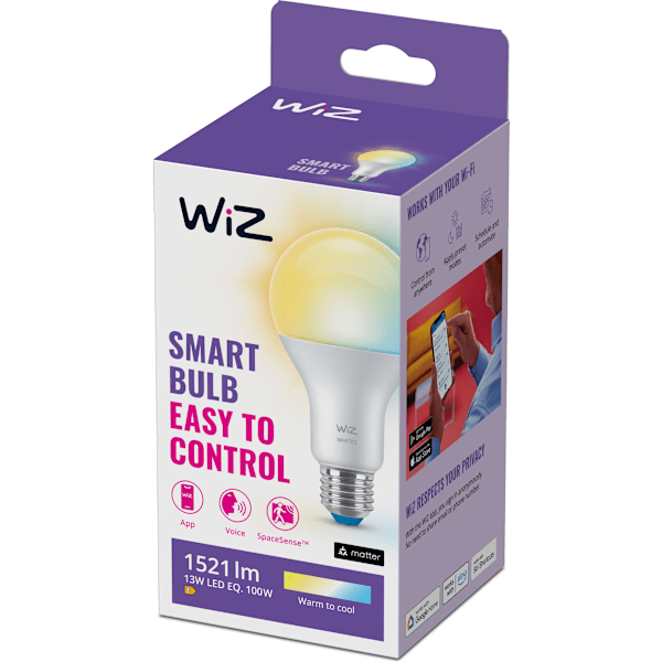 WiZ smart lampa, E27, inställbar vit - nyanser av vitt ljus, Wi-Fi, 2700-6500 K, 1521 lm