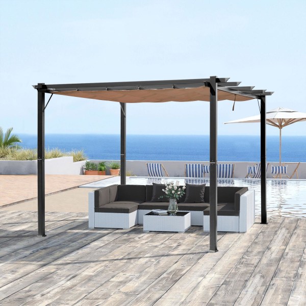 Pergola Gazebo Med Justerbart Stoftag 3 X 4 M Terrasse Baldakin Aluminium Solafskærmning Baldakin Patio Have Grå + Brun