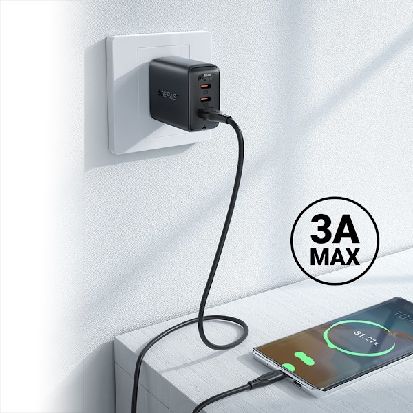 Telefonkabel USB - USB-C 3A 1,2m svart