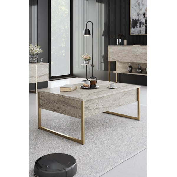 Soffbord Luxe - Travertin, Guld
