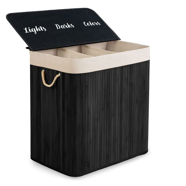 Tvättkorg i bambu med lock 150 l Massido