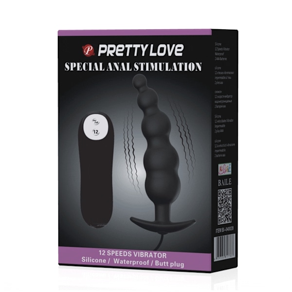 Pretty Love - Analplugg Silikon Extra Stimulering Och 12 Vibrationslägen Svart