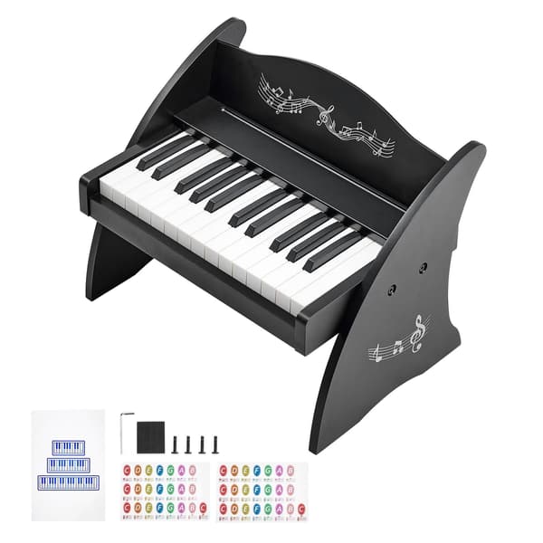 Barnpianokeyboard, 25 tangenter i trä, USB-C dubbelström, svart