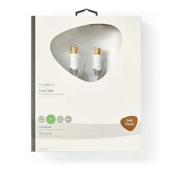 F Quick - F Quick Cables | F-pikaliitin uros | F-pikaliitin uros | Kullattu | 75 Ohm | Tuplasuojattu | 10.0 m | Pyöreä | PVC | Valkoinen | Ikkunalline