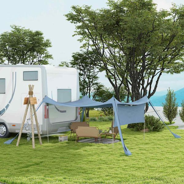 Soltak Vattentät Markis Med Stålstänger, Spade & Bärväska För Camping, Resor, Picknick, Blå