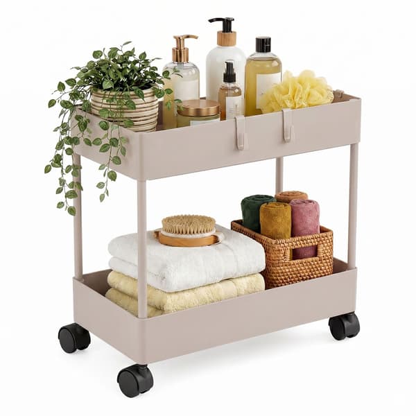 Serveringsvagn med 2 våningar och hjul, beige
